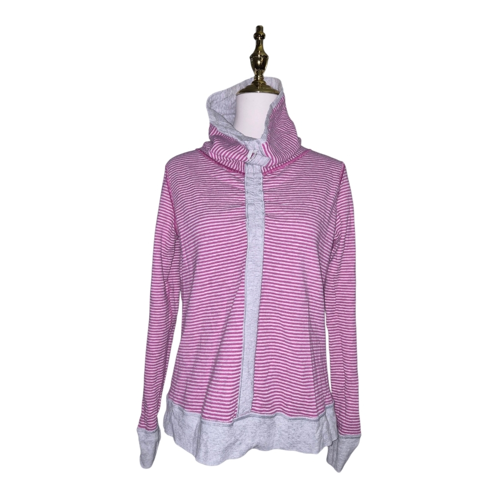Lululemon In A Cinch Reversible Pullover Pink Gray Stripe Funnel Neck Sweatshirt